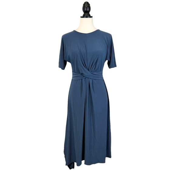 Topshop Midi Dress Knot Twist Front Teal Blue Short Sleeve Size 4 B33#49 - Picture 2 of 12